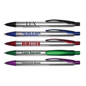 Lux Retractable Ballpoint Pen with Silver Barrel & Colored Trim