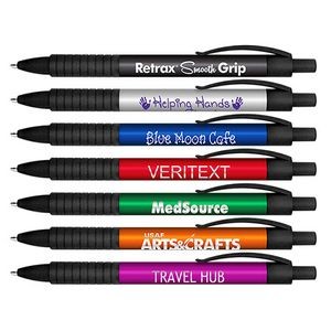 Retrax Smooth Grip Metallic Retractable Ball Point Pen With Soft Touch Rubberized Trim