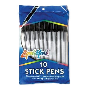 Liqui-Mark® Pack of 10 Medium Point Stick Pens (Black)