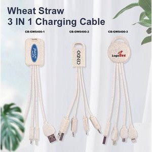 Eco Friendly Wheat Straw 4 In 1 Charging Cable With Type C, Lightning And Micro USB Connector