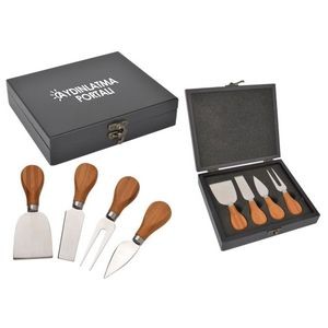 Gourmet four piece cheese knife set with wood case