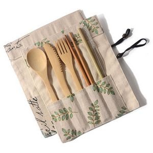 6pcs Eco-Friendly Bamboo Cutlery Set with Pouch