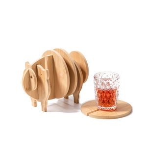 Pig Shaped Bamboo Coaster and Table Top Decoration