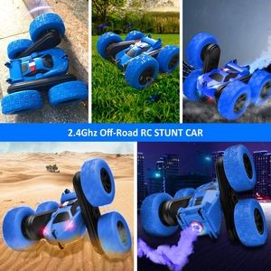 4WD RC Stunt Car 360°Flips Double Sided Rotating with Headlights, Music and Spray