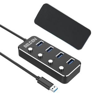 USB 3.0 Hub Aluminum 4 Ports Individual Power Control, Support both Data Transfer and Charging