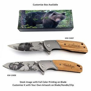 Olivewood Folding Pocket Knife With Stainless Steel Blade Full Color And Custom Box Optional