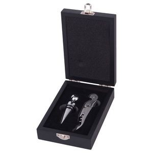 Veneto Wine Gift Set with Wine Opener, Stopper and Black Wooden Case