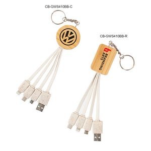 Eco Friendly Bamboo And Wheat Straw 4 In 1 Charging Cable With Type C, Lightning And Micro USB