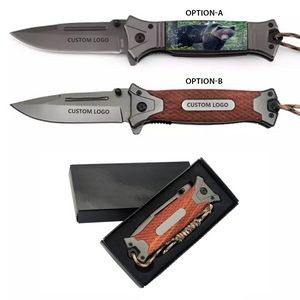 Wood Folding Tactical Pocket Knife with Stainless Steel Blade with Clip