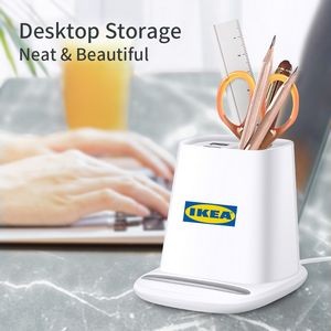 Wireless Charger And Pen Holder With One USB And One Type C Charging Ports