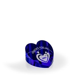 Blue Slanted Heart Crystal Paperweight