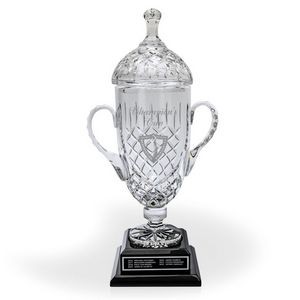 Rank Double Handled Lead Crystal Grand Trophy Cup W/Base