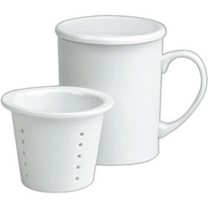 9 Oz. White Porcelain Mug w/ Tea Infuser & Lid