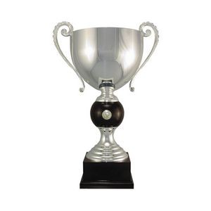 18 1/2" Silver plated Italian trophy cup with coin inset