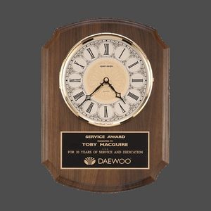 Walnut Wood Clock with Brass Grandfather Face & 3-hands 10 1/2" x 13"