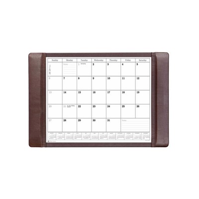 Classic Chocolate Brown Leather Side Rail Desk Pad w/Calendar Insert (25.5"x17.25")