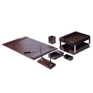 Bonded Leather Brown Desk Set (9 Piece)