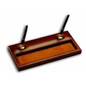 Classic Leather Mocha Brown Double Pen Stand w/Gold