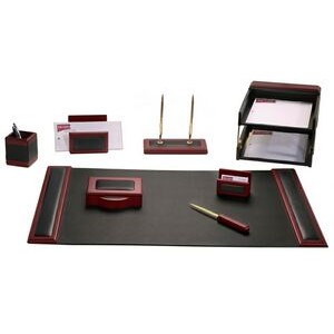 Wood & Leather Rosewood Brown Desk Set (10 Piece)