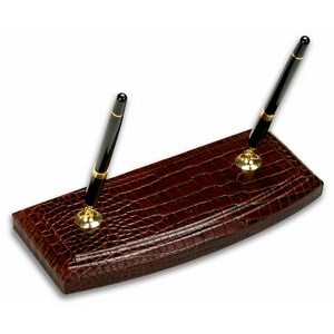 Crocodile Embossed Brown Leather Pen Stand
