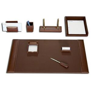 Rustic Top Grain Brown Leather Desk Set (8 Piece)