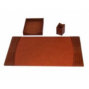 Protacini® Italian Cognac Brown Patent Leather Desk Set (3 Piece)