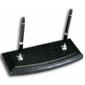 Crocodile Embossed Black Leather Double Pen Stand