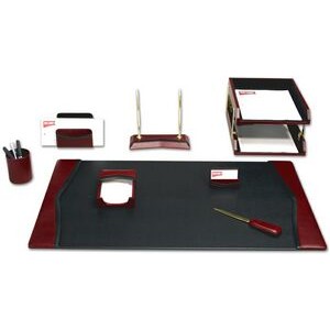 Contemporary Leather Burgundy Red Desk Set (10 Piece)