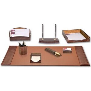 Crocodile Embossed Brown Leather Desk Set (8 Piece)