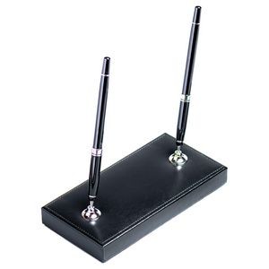 Bonded Black Leather Double Pen Stand