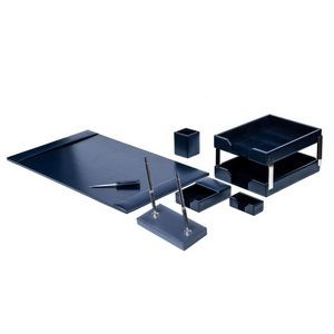 Bonded Leather Navy Blue Desk Set (9 Piece)