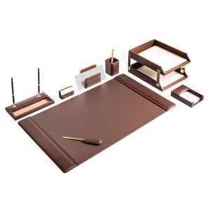 Top Grain Leather Chocolate Brown Desk Set (10 Piece)
