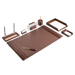 Top Grain Chocolate Brown Leather Desk Set (8 Piece)