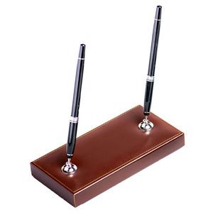 Bonded Leather Dark Brown Double Pen Stand