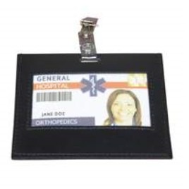 Black Leather Black ID Badge Holder