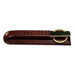 Crocodile Embossed Brown Leather Library Set