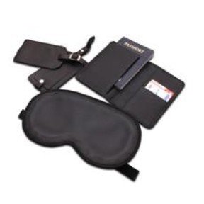 Leather Black Travel Accessory Set (4 Piece)