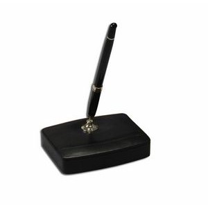 Classic Black Leather Single Pen Stand w/Gold Trim