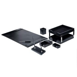 Bonded Leather Black Desk Set (9 Piece)