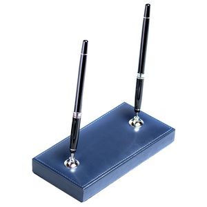 Bonded Leather Navy Blue Double Pen Stand