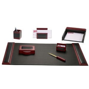 Wood & Leather Rosewood Brown Desk Set (7 Piece)