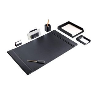 Top Grain Leather Black Desk Set (7 Piece)