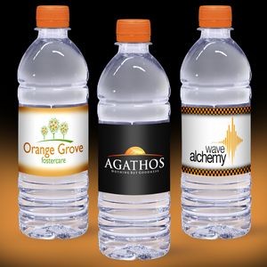 16.9oz. Custom Label Water w/Orange Flat Cap - Clear Bottle