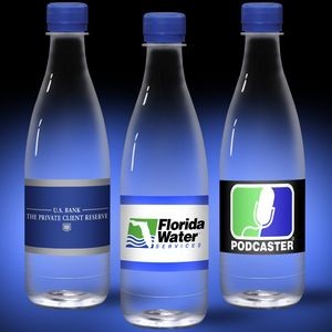 16.9 oz. Custom Labeled Water in Clear Glastic Bottle w/Blue Cap
