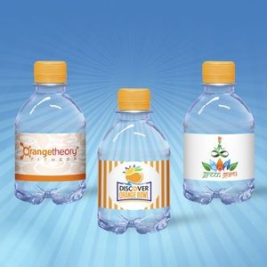 8oz. Custom Label Water w/Tangerine Flat Cap - Clear Bottle