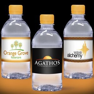 12 oz. Custom Label Water w/Tangerine Orange Flat Cap - Clear Bottle