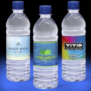 16.9 oz. Custom Label Spring Water w/Blue Flat Cap - Clear Bottle