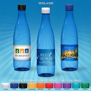 16.9 oz. Custom Labeled Water in Blue Glastic Bottle w/Flat Cap