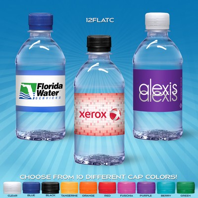 12 oz. Custom Label Water w/ Flat Cap - Clear Bottle