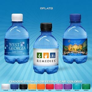 8 oz. Custom Label Water w/Flat Cap - Blue Tinted Bottle